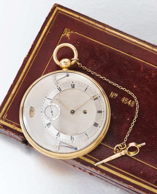Breguet perpétuelle à tact watch, with date, power reserve, and up-and-down indication, completed in 1827 for King George IV.jpg